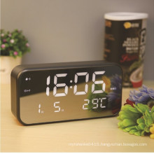 Black LED Mirror Digital Bedside Brightness Adjustable Alarm Clock